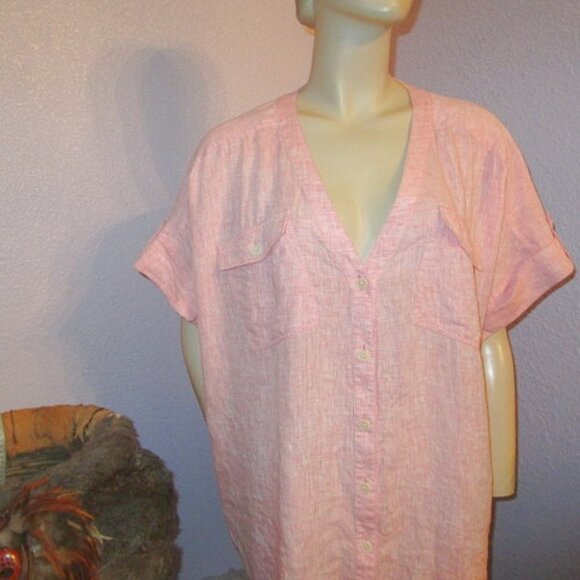 NEW Lafayette 148 LINEN Sublime Justice Size 14 BLOUSE Top BUTTON UP Tunic CLAY - Picture 2 of 11